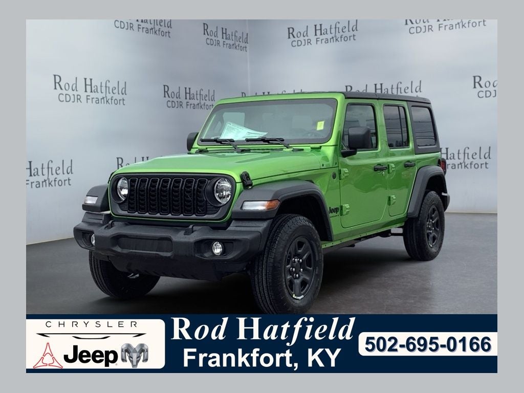 2026 Jeep Wrangler WRANGLER 4-DOOR SPORT in Mojito Clear-Coat Exterior Paint — front three-quarter view