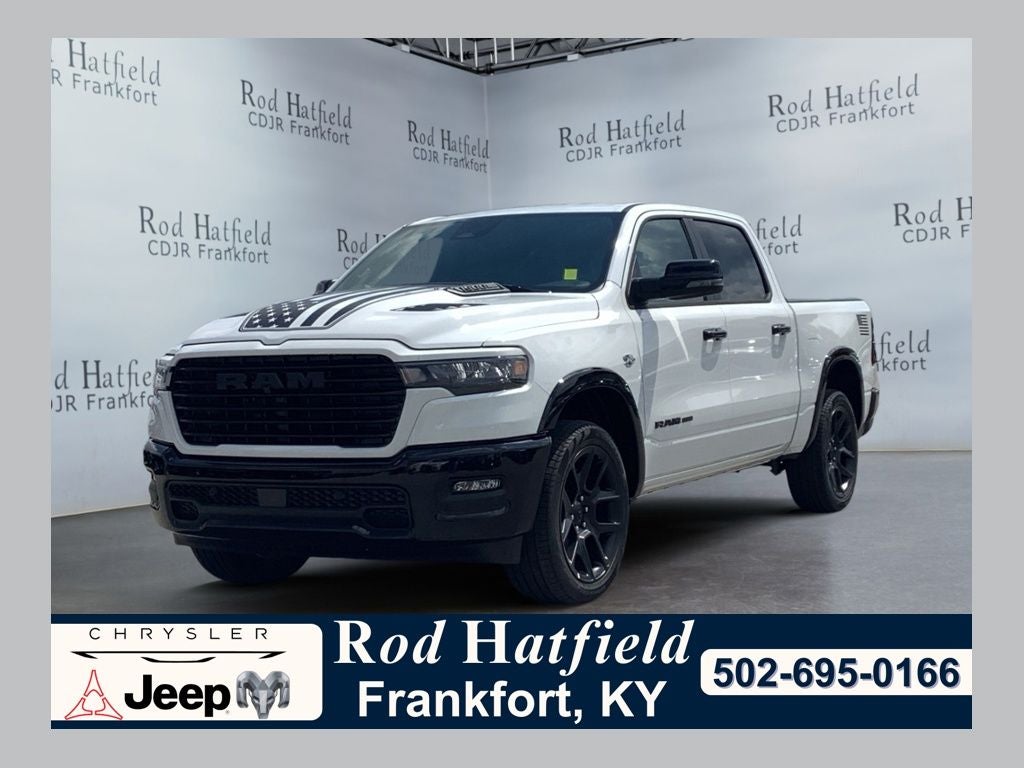 2026 RAM Ram 1500 RAM 1500 LARAMIE CREW CAB 4X4 5'7' BOX in Bright White Clear-Coat Exterior Paint — front three-quarter view