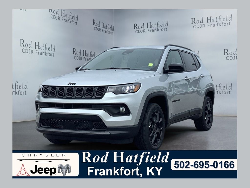 2026 Jeep Compass COMPASS LATITUDE ALTITUDE 4X4 in Silver Zynith Metallic Clear-Coat Exterior Paint — front three-quarter view
