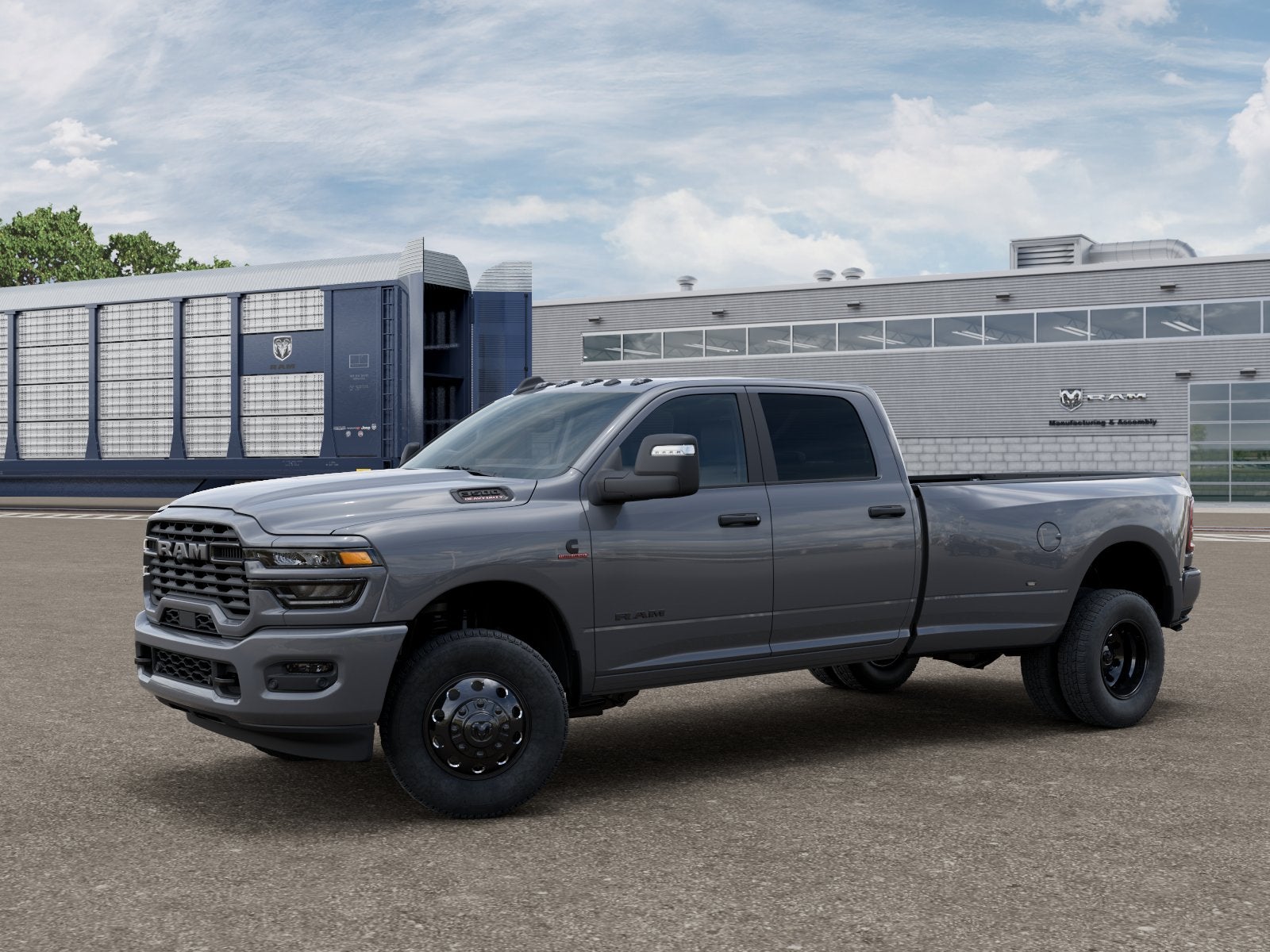 2026 RAM Ram 3500 RAM 3500 BIG HORN CREW CAB 4X4 8' BOX in Ceramic Gray Clear-Coat Exterior Paint — front three-quarter view