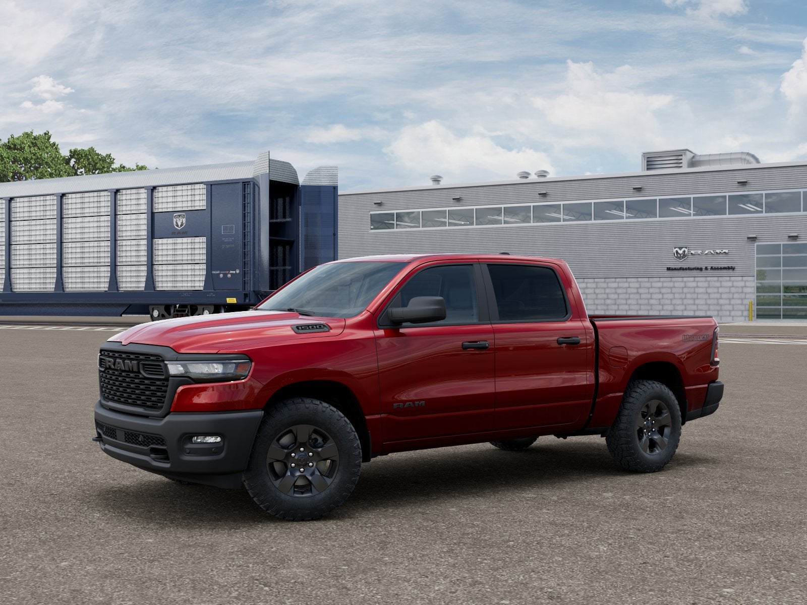 2026 RAM Ram 1500 RAM 1500 WARLOCK CREW CAB 4X4 5'7' BOX in Molten Red Pearl-Coat Exterior Paint — front three-quarter view