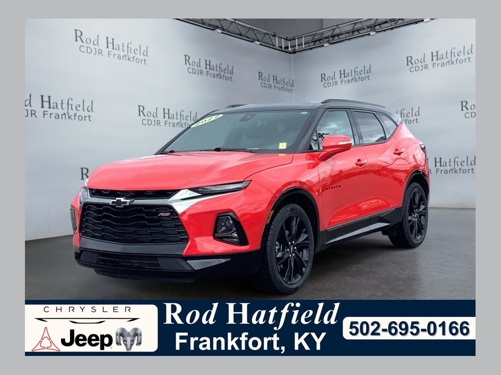 2022 Chevrolet Blazer AWD RS in Red Hot — front three-quarter view